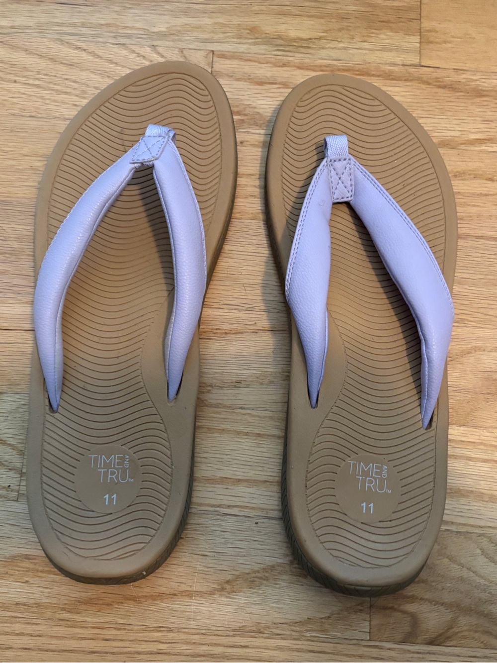 Time and Tru Lilac Strap Tan Footbed Women's Sandals